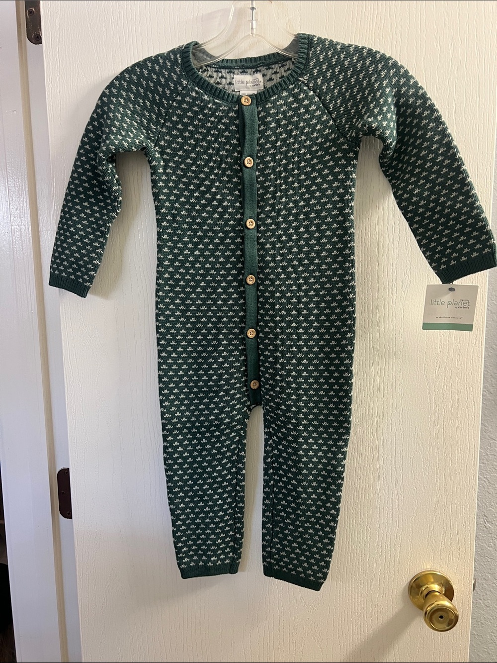 Little Planet Forest Green Knit Footed One-Piece